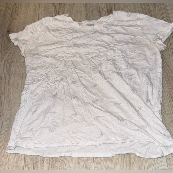 PINK Victoria's Secret White grey gray Short Sleeve Tee shirt top - Picture 1 of 3